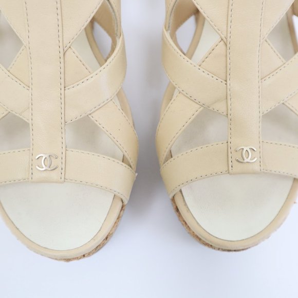 Chanel Leather Cork Platform Sandals - Picture 2 of 9
